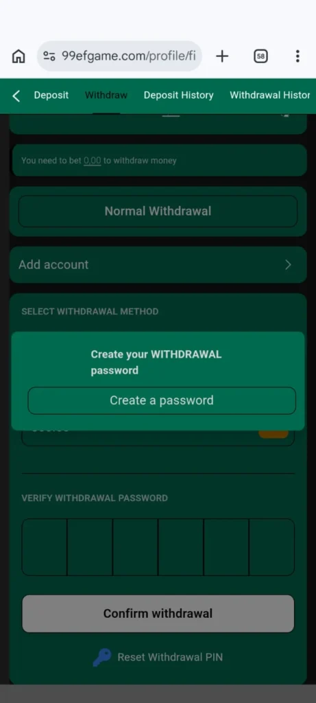99EF Game Deposit and withdraw image