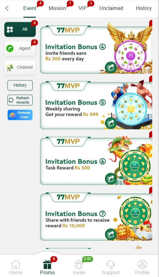 77MVP Game invitation bonuses