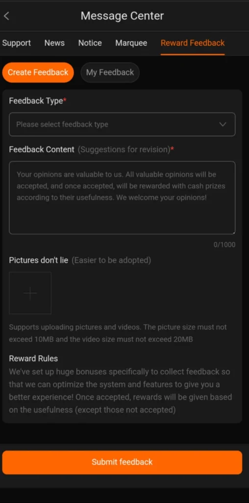 Apk reward feedback