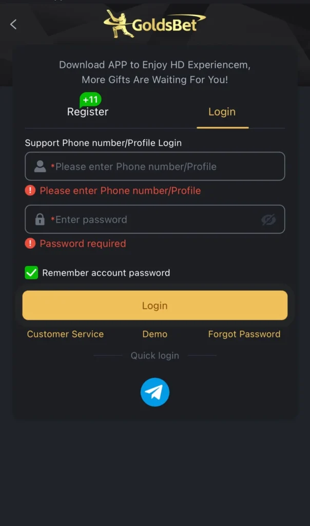 Gold Bets Game Login image